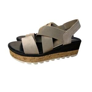 Sorel Cameron Flatform Cork Wedge Sandal Women's Size 9 beige Slingback Rocker